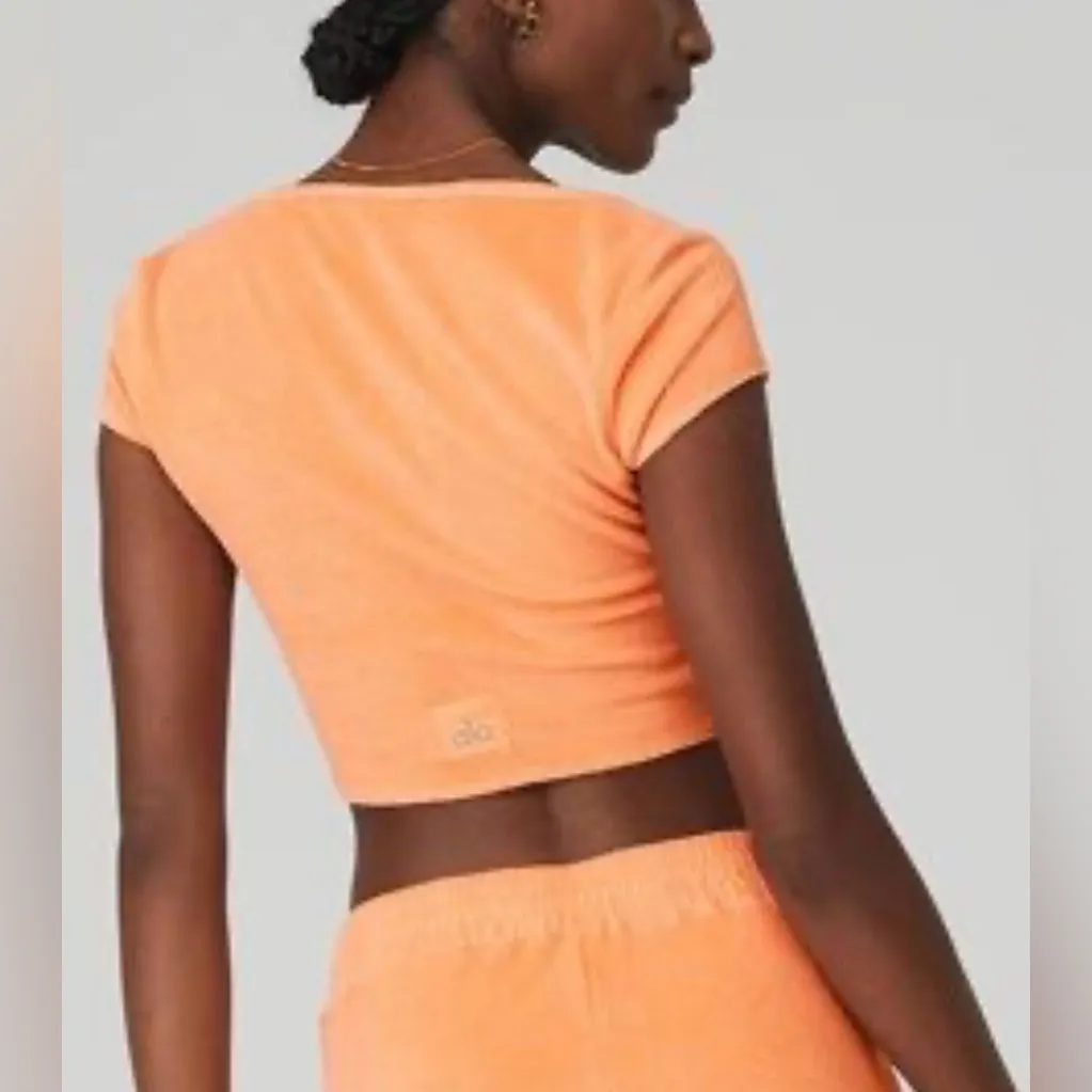 Alo Yoga NWOT Terry Beachside Short Sleeve Crop Top Cantaloupe Size S - Image 3