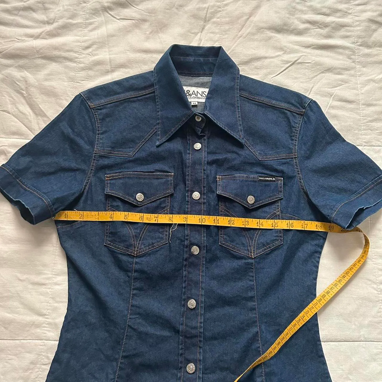 D&G Jeans Y2K denim slim fit short sleeve top with contrast tan stitching - Image 8