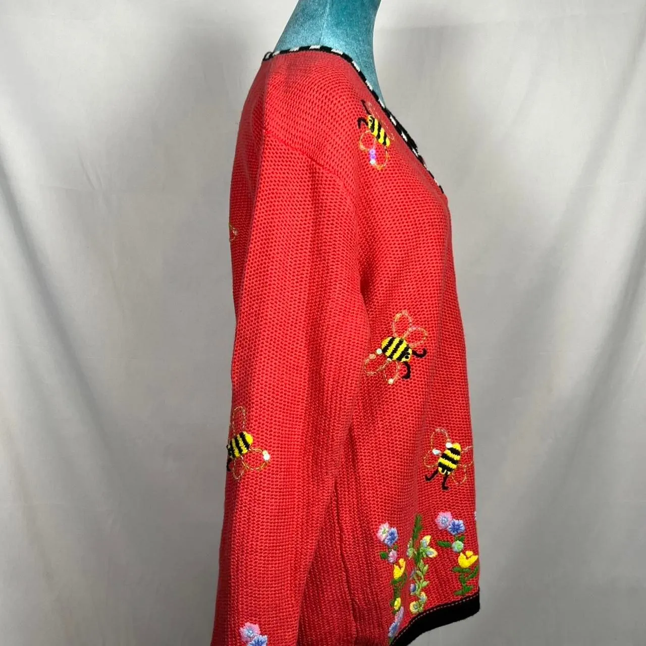 Vintage The Quacker Factory Embroidered Bee & Floral Cardigan (Size M) Size M - Image 4