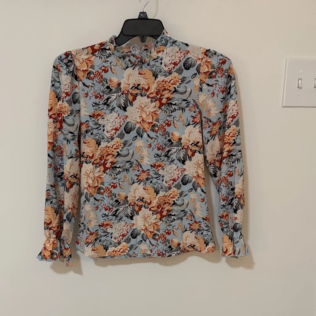 Floral Long Sleeve Women's Top Blue - Image 2