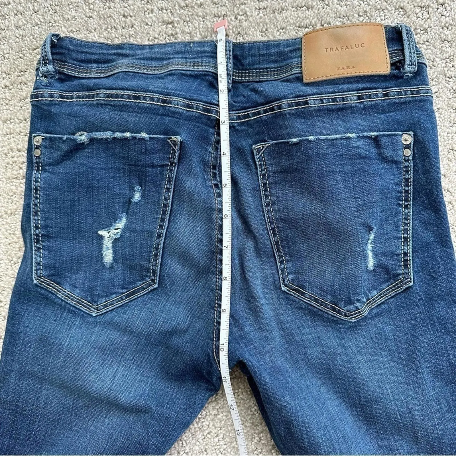 Zara Trafaluc distressed high rise stretch skinny jeans dark wash denim sz 26/4 - Image 5
