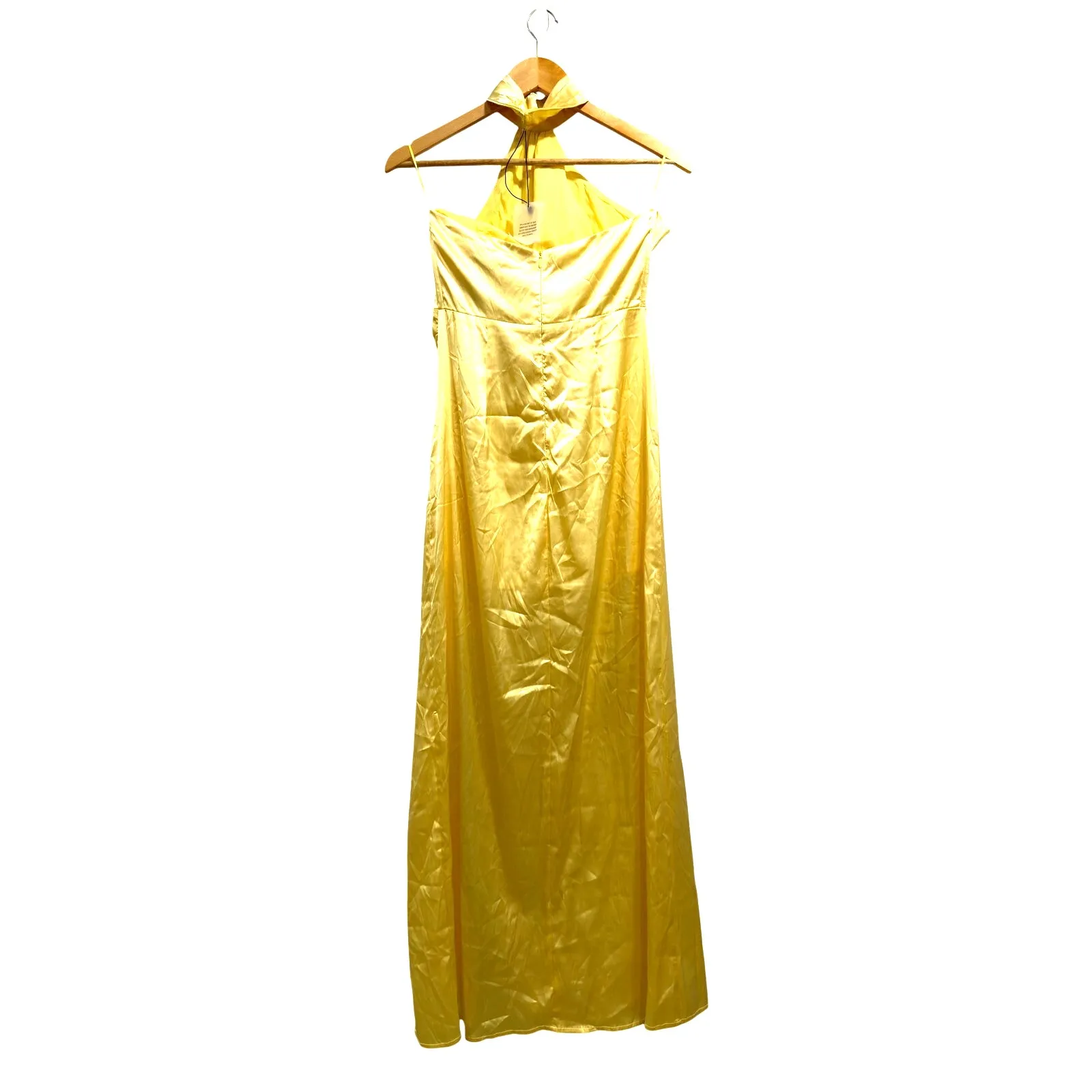 MORE TO COME Darcey Butter Yellow Satin Minimalist Elegant Maxi Dress NWT Small - Image 5