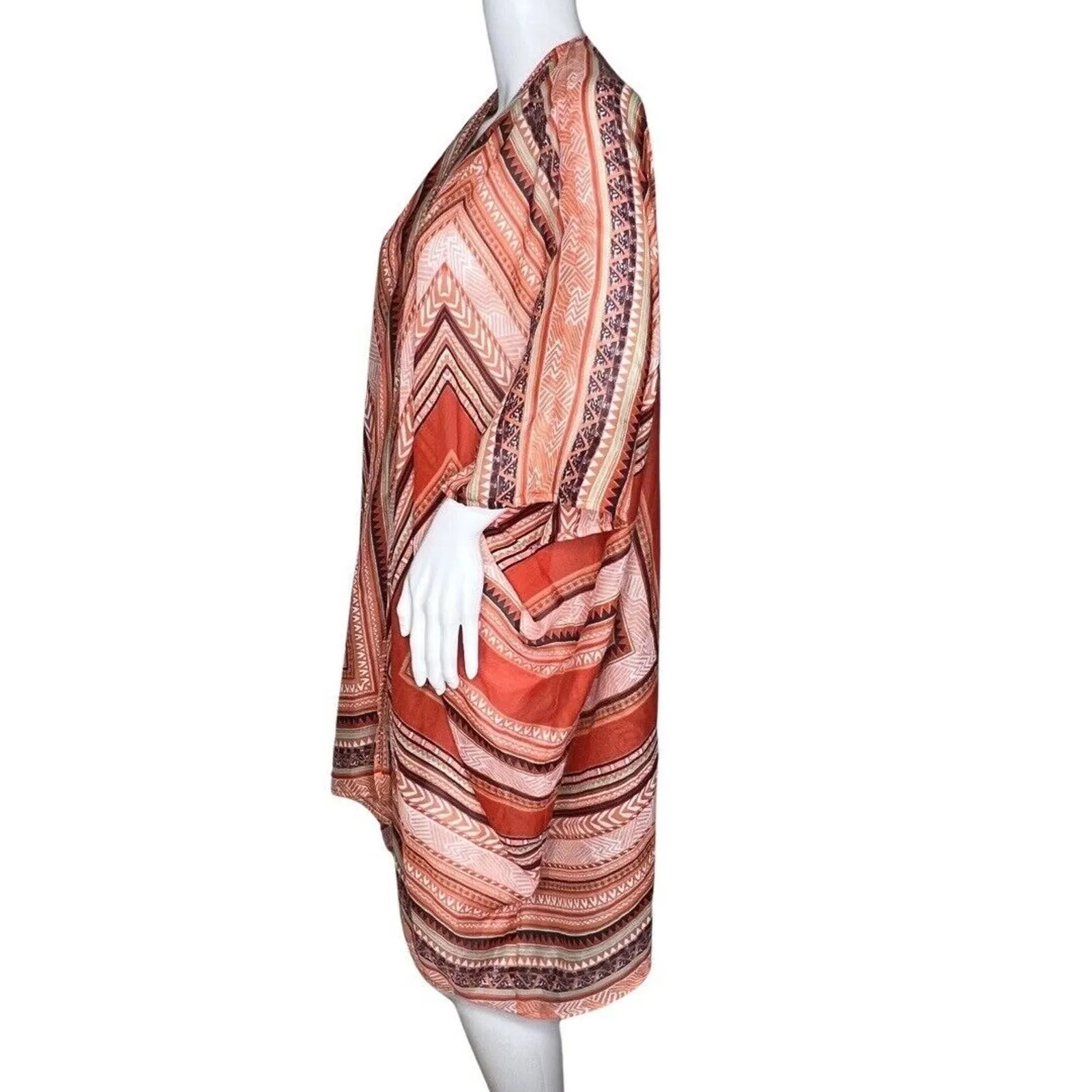 Sol‎ & Mer Womens One Size Kimono Orange White Stripe Beach Summer Wrap Shawl - Image 3