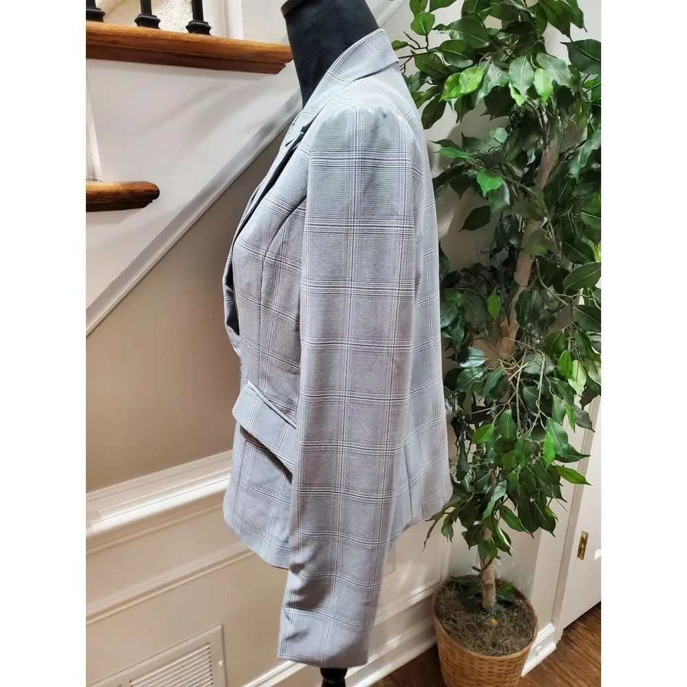 Sans Souci Women Gray Plaid Polyester LongSleeve Single Breasted Fitted Blazer L - Image 5