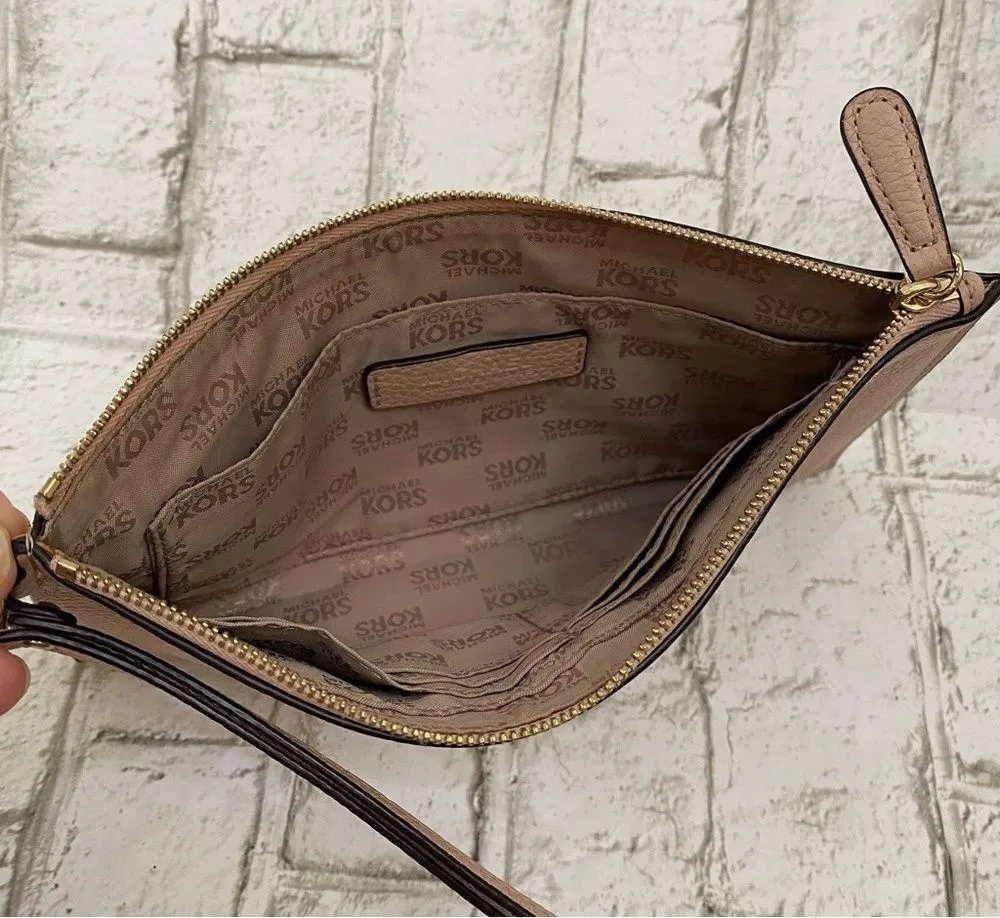 Michael Kors Blush Pink Nude Beige Large Zip Clutch Wallet Wristlet - Image 5