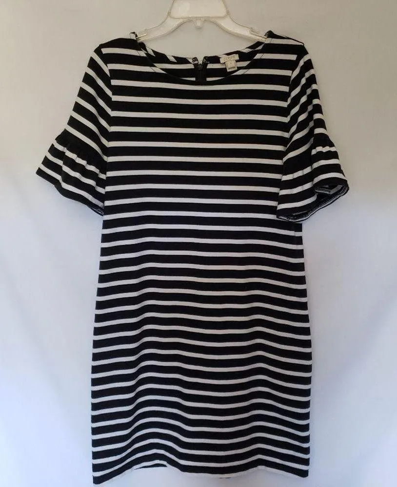 J. Crew Factory Womens Dress Sz Small Ruffled Sleeve Black White Striped Preppy - Image 6