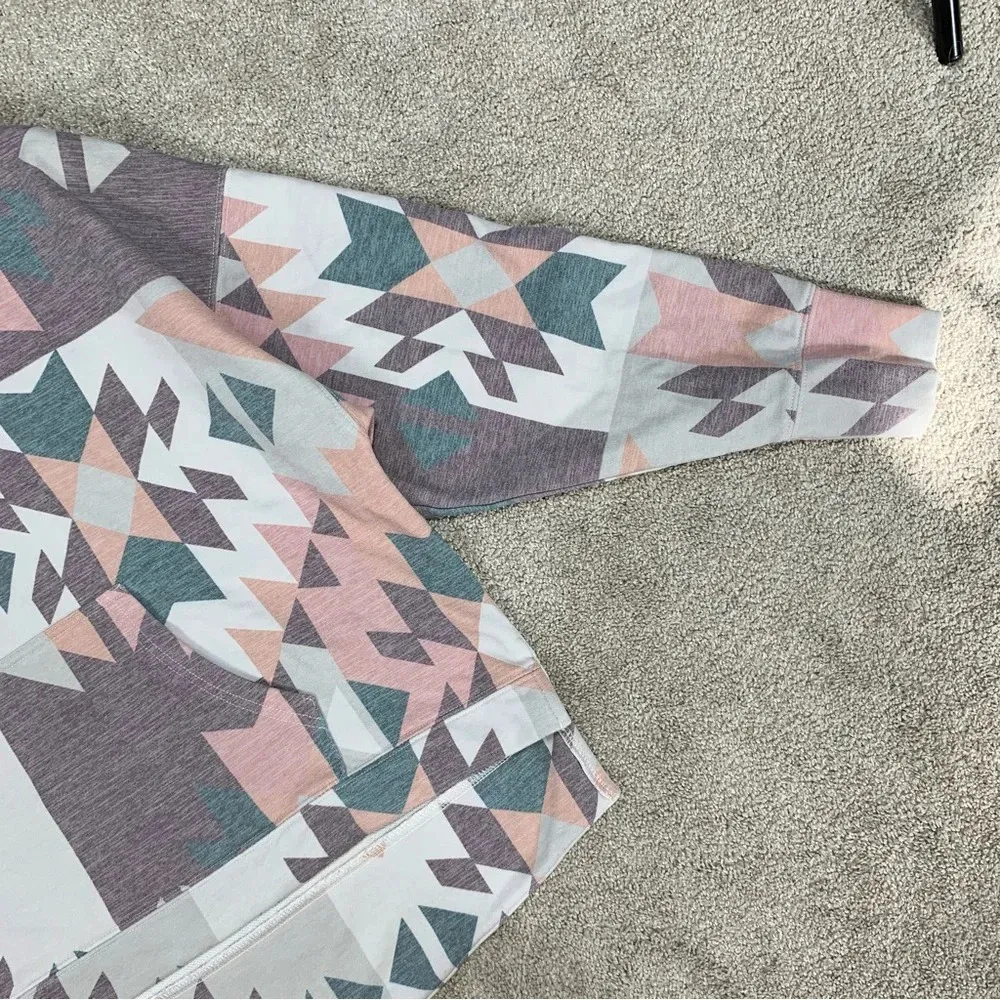 Hooey Women’s Roomy Burgundy Grey Hoodie Sweatshirt Longsleeve Aztec Print S Pink - Image 8