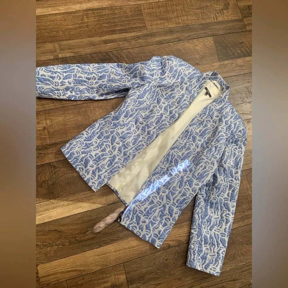 Made in Italy Zanella brocade zip jacket powder blue spring designer suit $400 Size 10 - Image 3