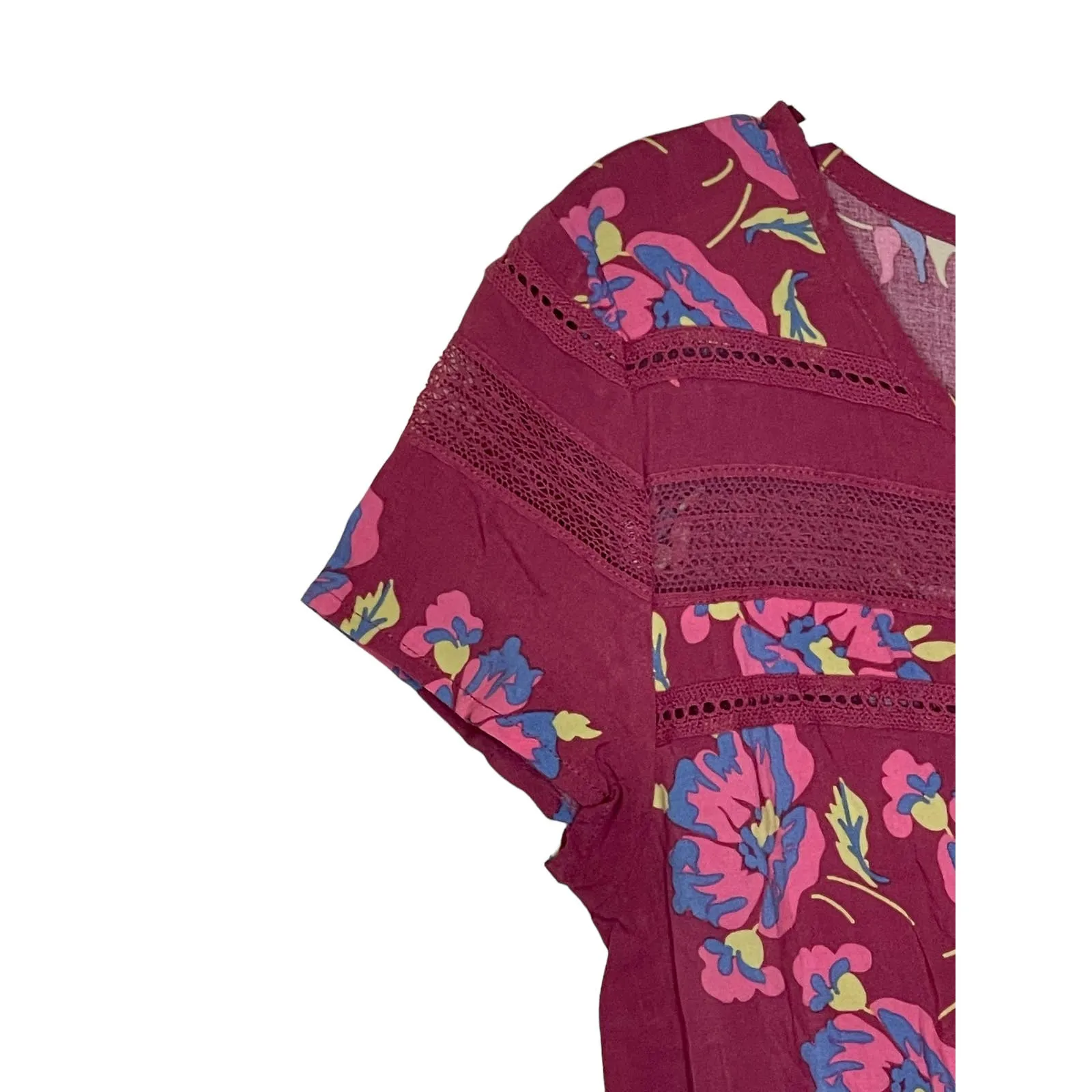 Matilda Jane Women Dress Art Class Cinched Waist Crochet Floral Maroon Size XS - Image 4