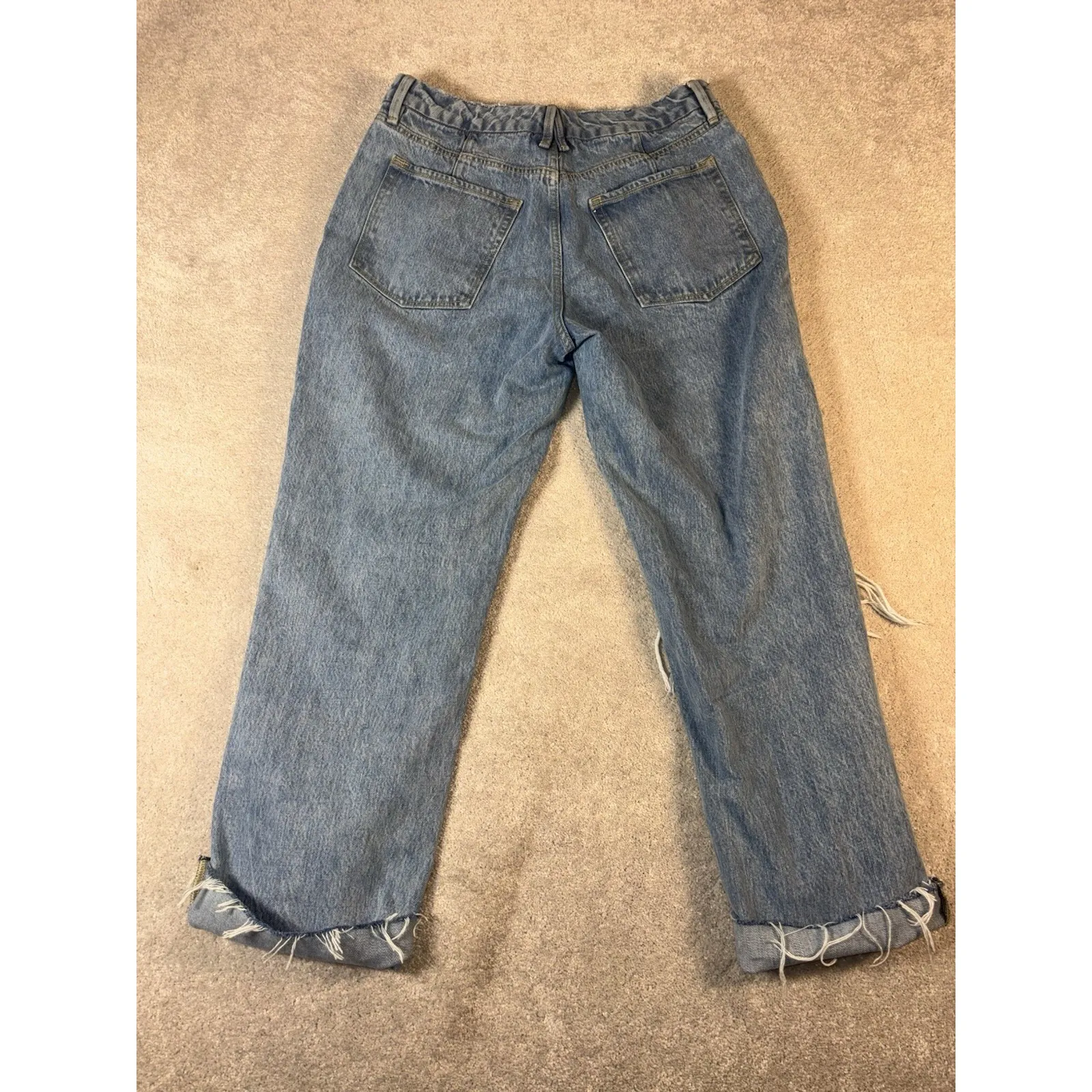 Good American GOOD‎ '90S Icon Jeans blue953 size 14/32 Distressed Raw Hem Cuff - Image 8