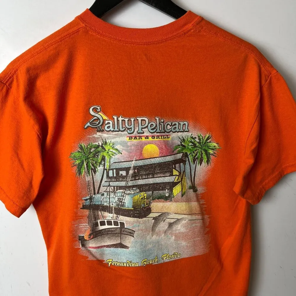 Salty Pelican Bar & Grill T Shirt Extra Small XS Orange Graphic Tee - Image 15
