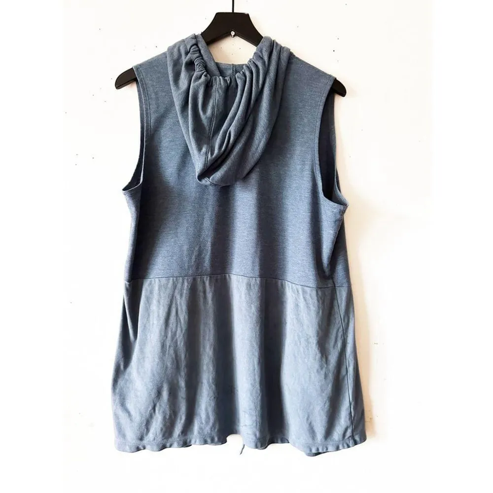 LOGO Lounge Blue Open Front Sleeveless Tunic Tank Vest w/ Pockets L - Image 8