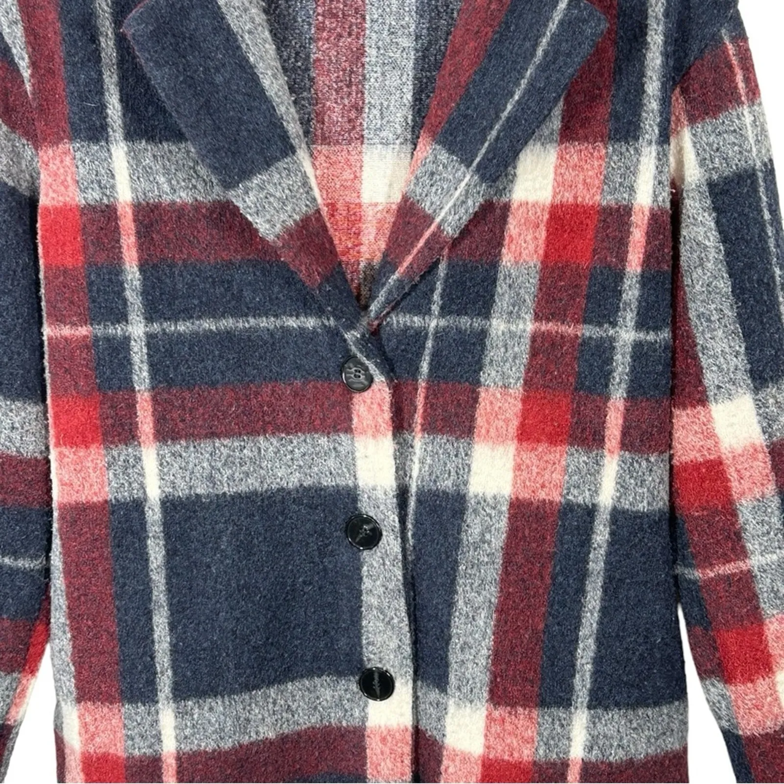 Tahari Wool Blend Plaid Shacket Size Small Red White & Blue Mid-Length - Image 4