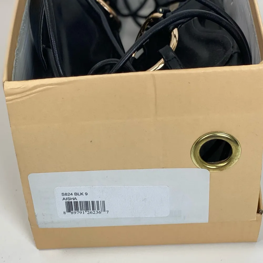 Billini Aisha Lace Up Sandal in Black with Gold O - Image 7