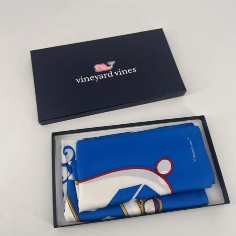 NIB Vineyard Vines‎ Women's Silk Presidents Club 2020 Square Scarf Blue 35x35 - Image 3
