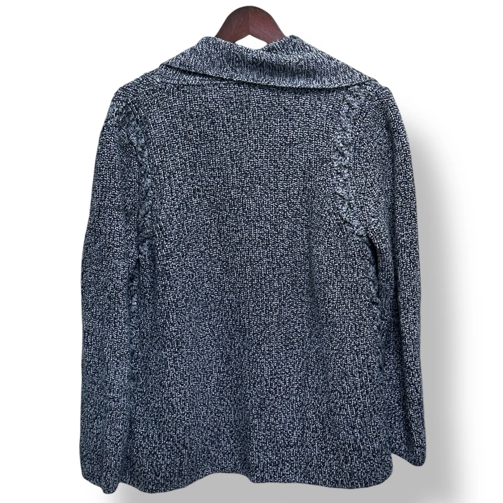 Talbots Women Open Front Marled Knit Cotton Cardigan XL Blue Gray Capsule Cozy - Image 2