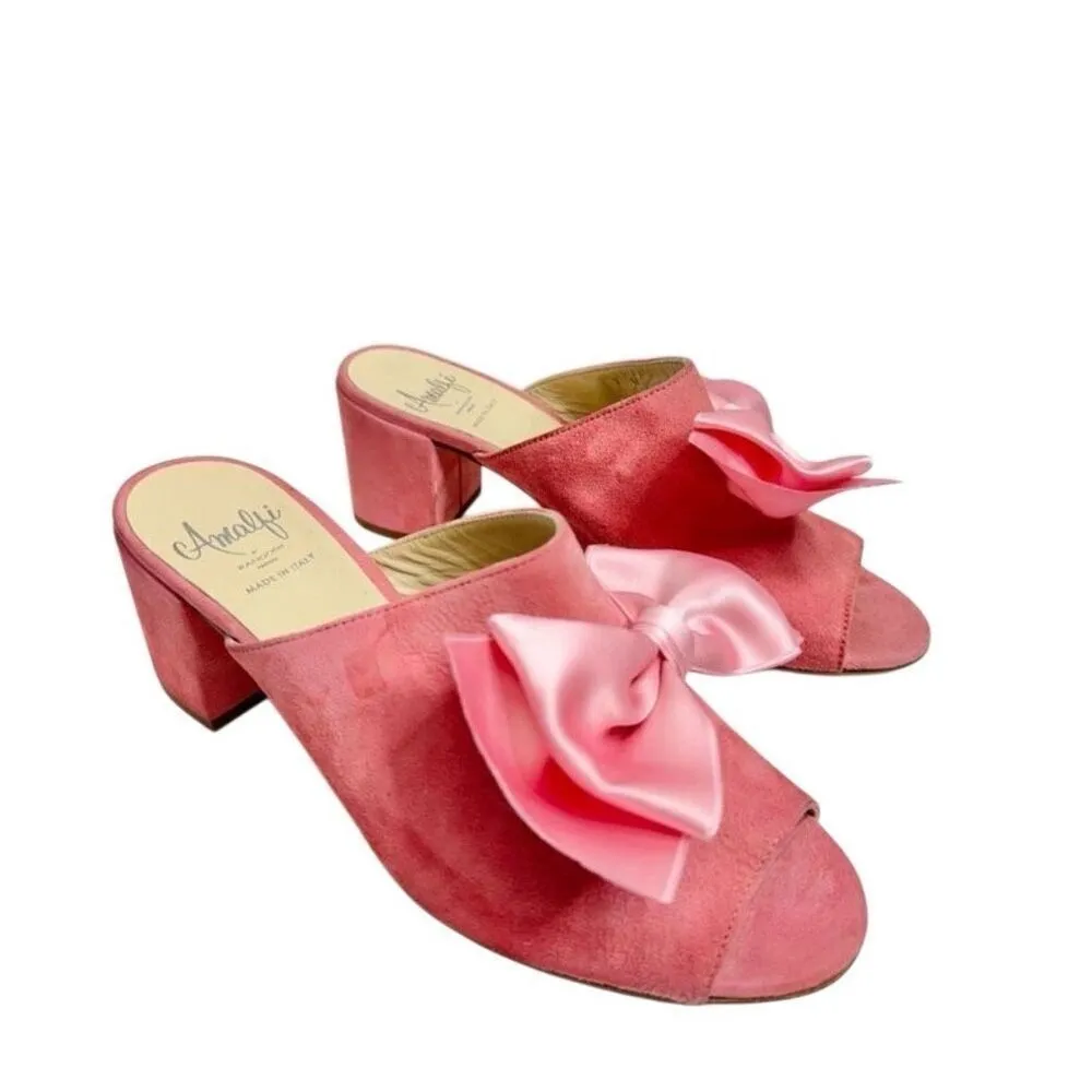 Amalfi Mules Size 7 Pink Suede Leather Slip On Block Heel Open Toe Made in Italy - Image 2