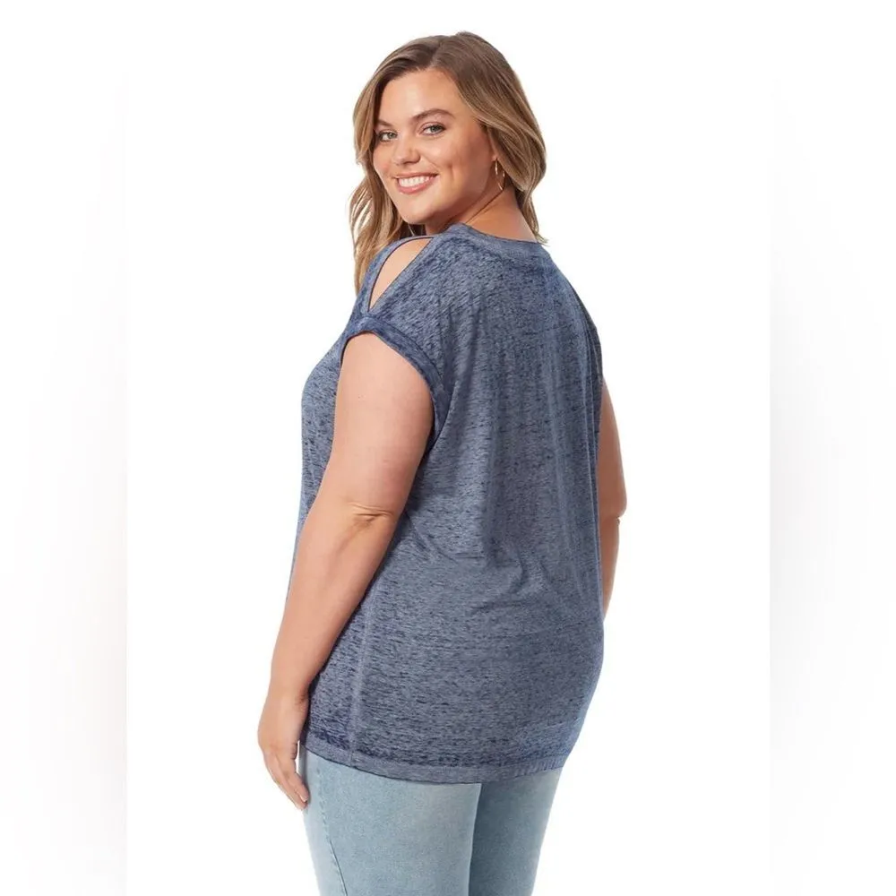 Jessica Simpson Amory burnout short sleeve cut out top - Image 5