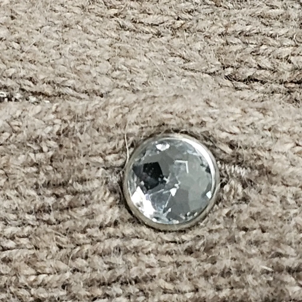 Old Navy Y2K Tan Argyle Rhinestone Button Medium Rabbit Hair Cardigan - Image 5