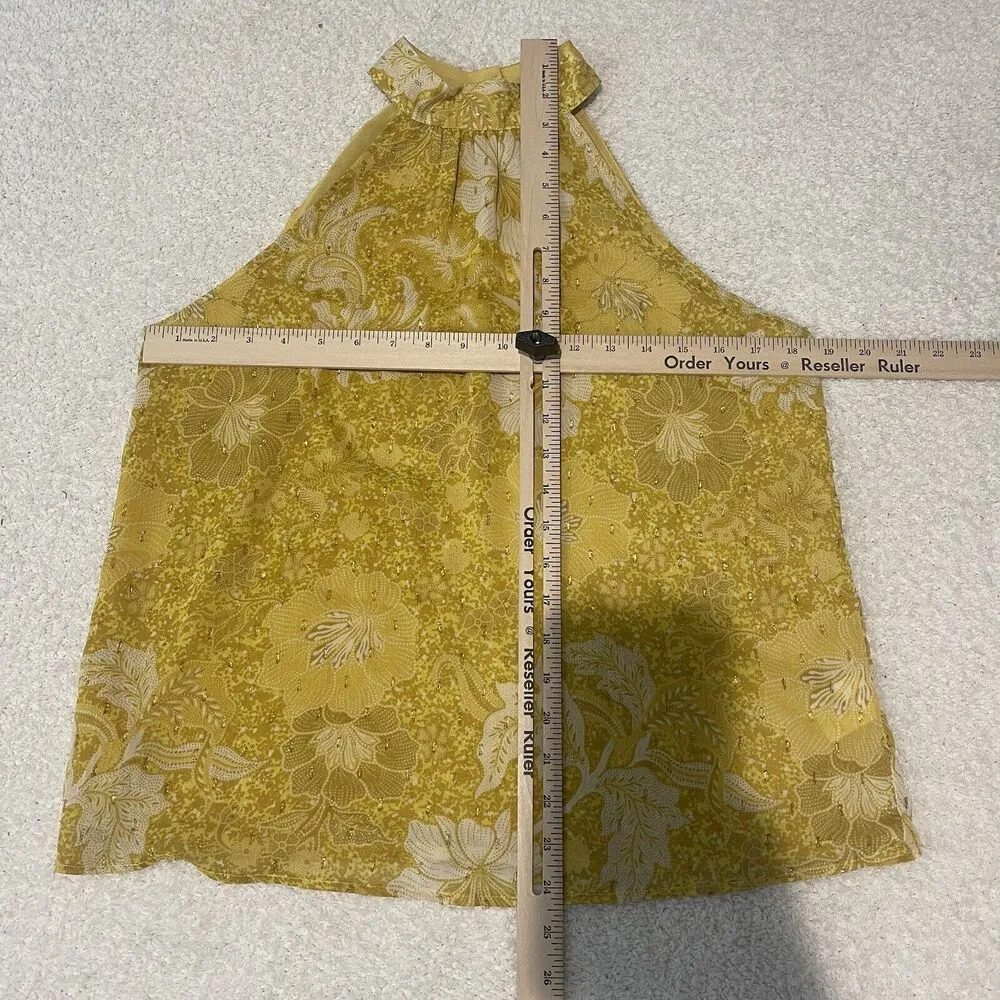 Cupcakes and Cashmere Top Womens Small Yellow Floral Blouse Halter Flirty Dressy - Image 10