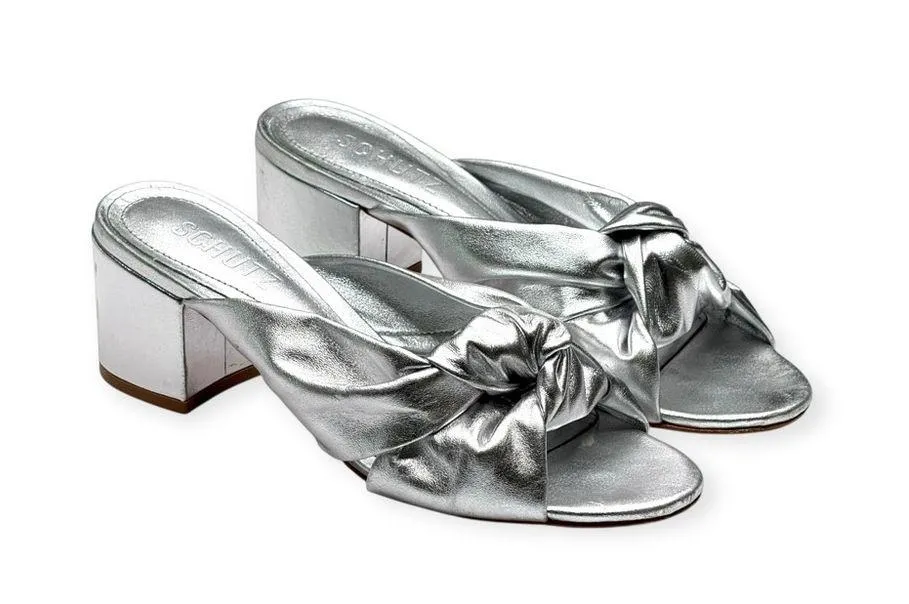 Schutz x Anthropologie ༄ Mindy Mid Block Heels ༄ Metallic Silver Leather ༄ 6.5M - Image 12