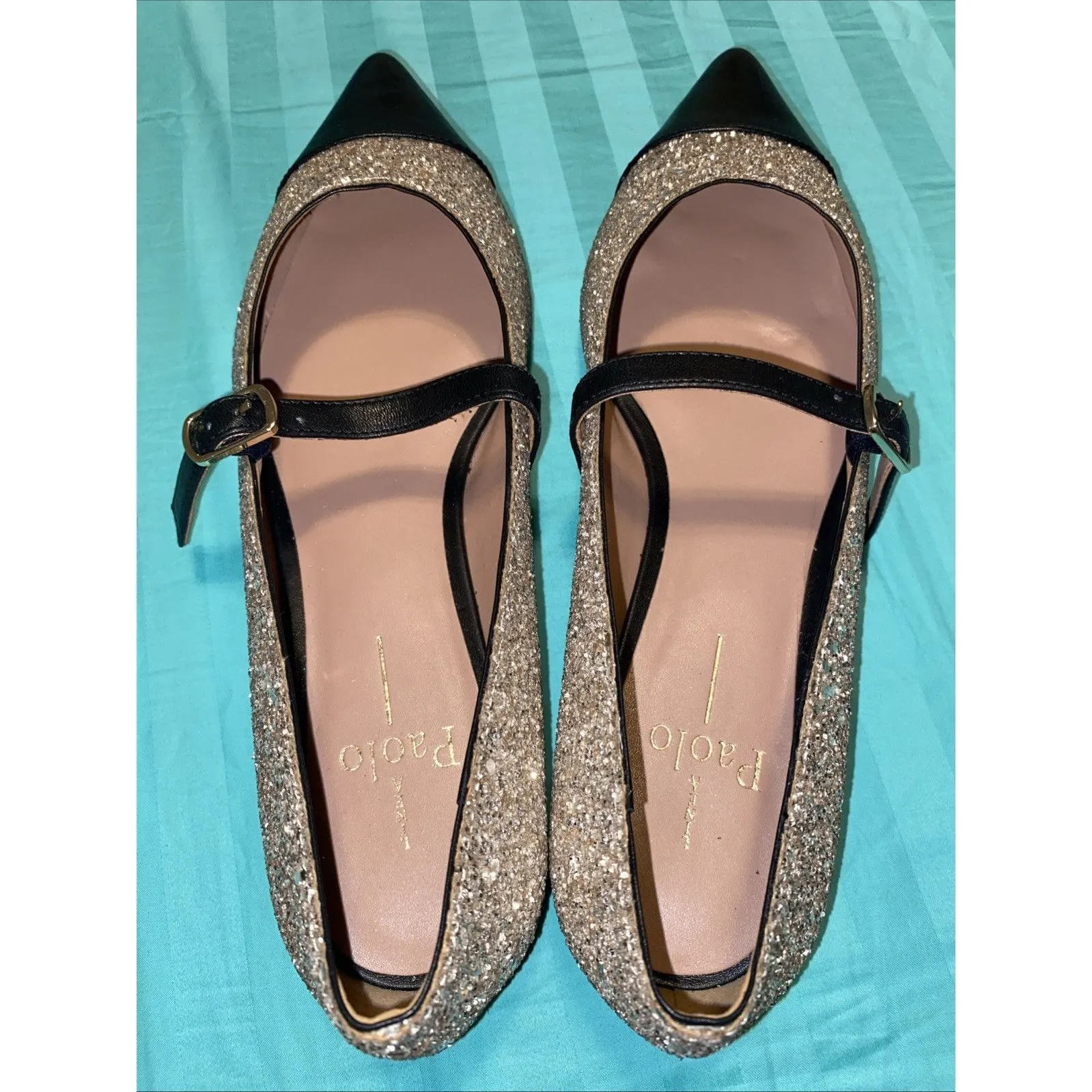 Linea Paolo Niara Size 7 Ballet Flats Mary Jane Gold embellishment Pointed Toe - Image 5