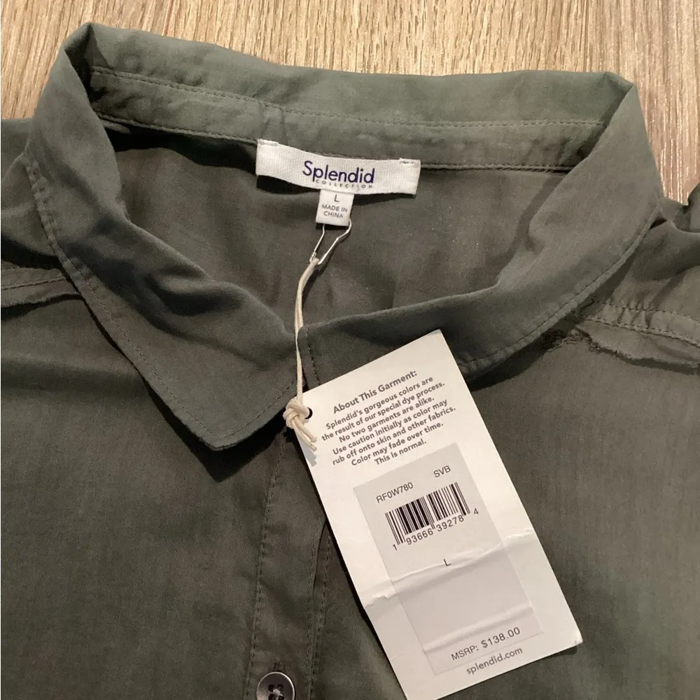 Splendid Women’s Dark Green Casual Button-Down Shirt‎ – Size L - NWT - Image 2