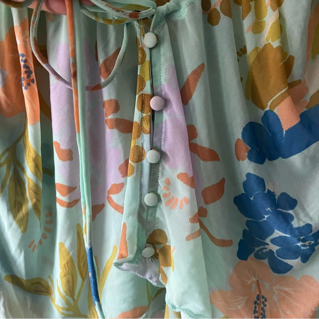 Free People Mint Combo Floral Print Of Paradise Tie Front Crop Top Size XS - Image 4