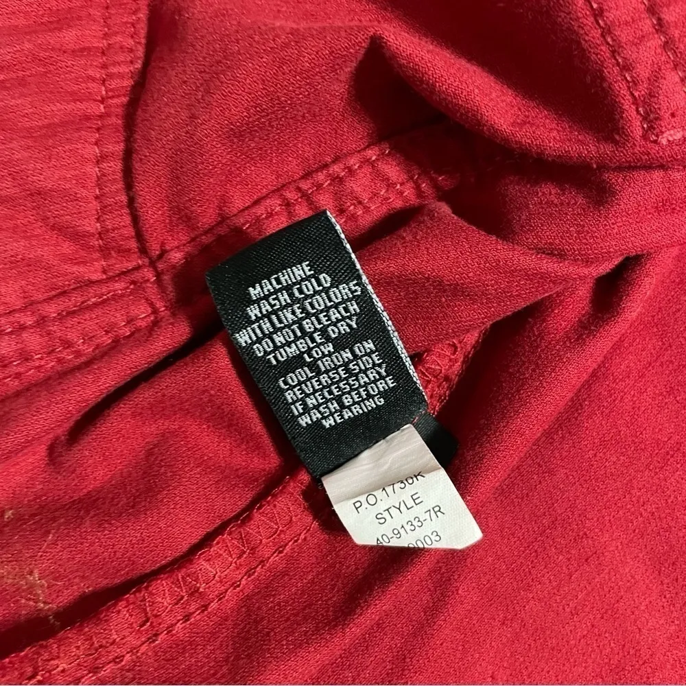 Kikit Jeans Red Corduroy Jacket Size M Button Front Adjustable Back Belt Style - Image 9