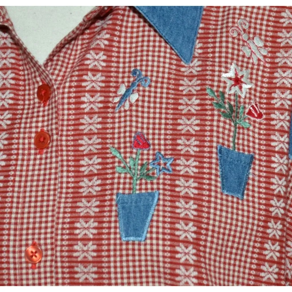 Vintage Citi Craze Women's Embroidered Floral Button Front Shirt 18W Granny Core Red - Image 5