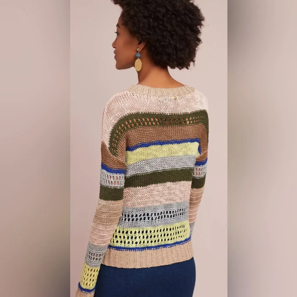 HARLYN Anthropologie Stitched & Striped Pullover Sweater Boho Festival Knit S - Image 2
