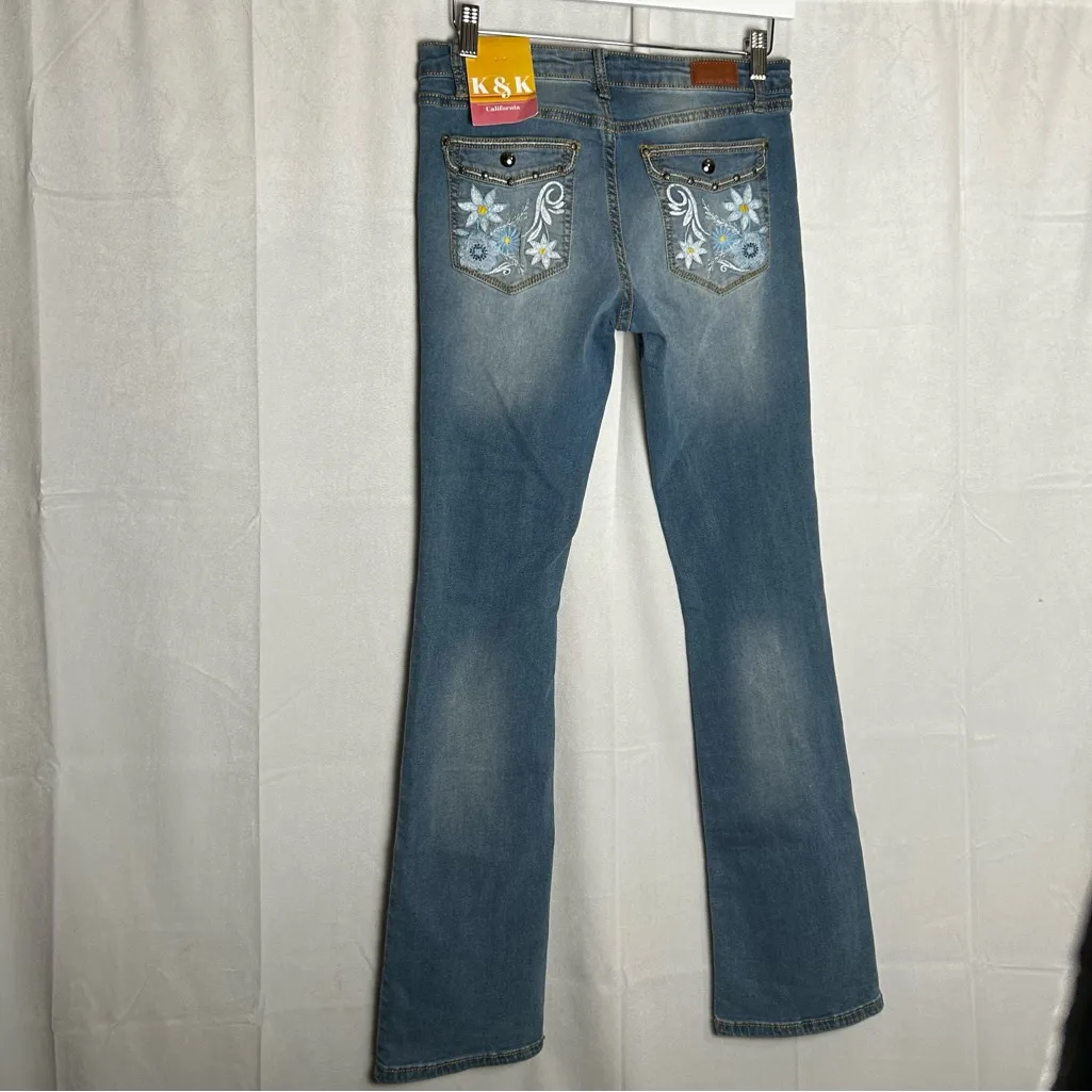 NWT K & K California Pismo Beach Baby Bootcut Denim Blue Jeans Size 7/8 - Image 2