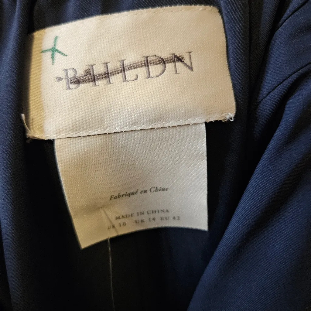 BHLDN Dress Kayleigh Georgette Midnight Blue Anthropologie Long Sleeve Midnight - Image 9