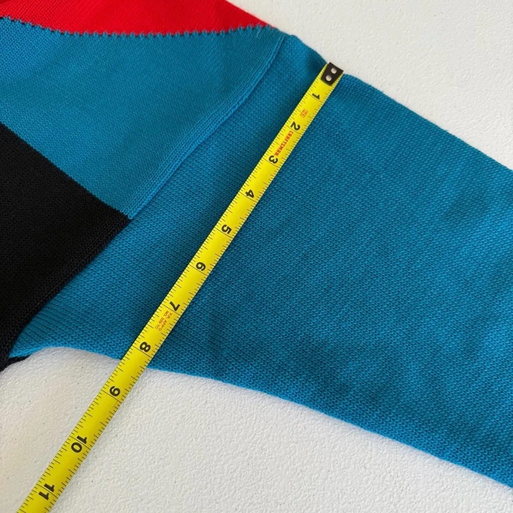 VTG LIDO SPORTS Ladies Red Colorblock Wool Long Sleeve Pullover Sweater USA Blue Size M - Image 8