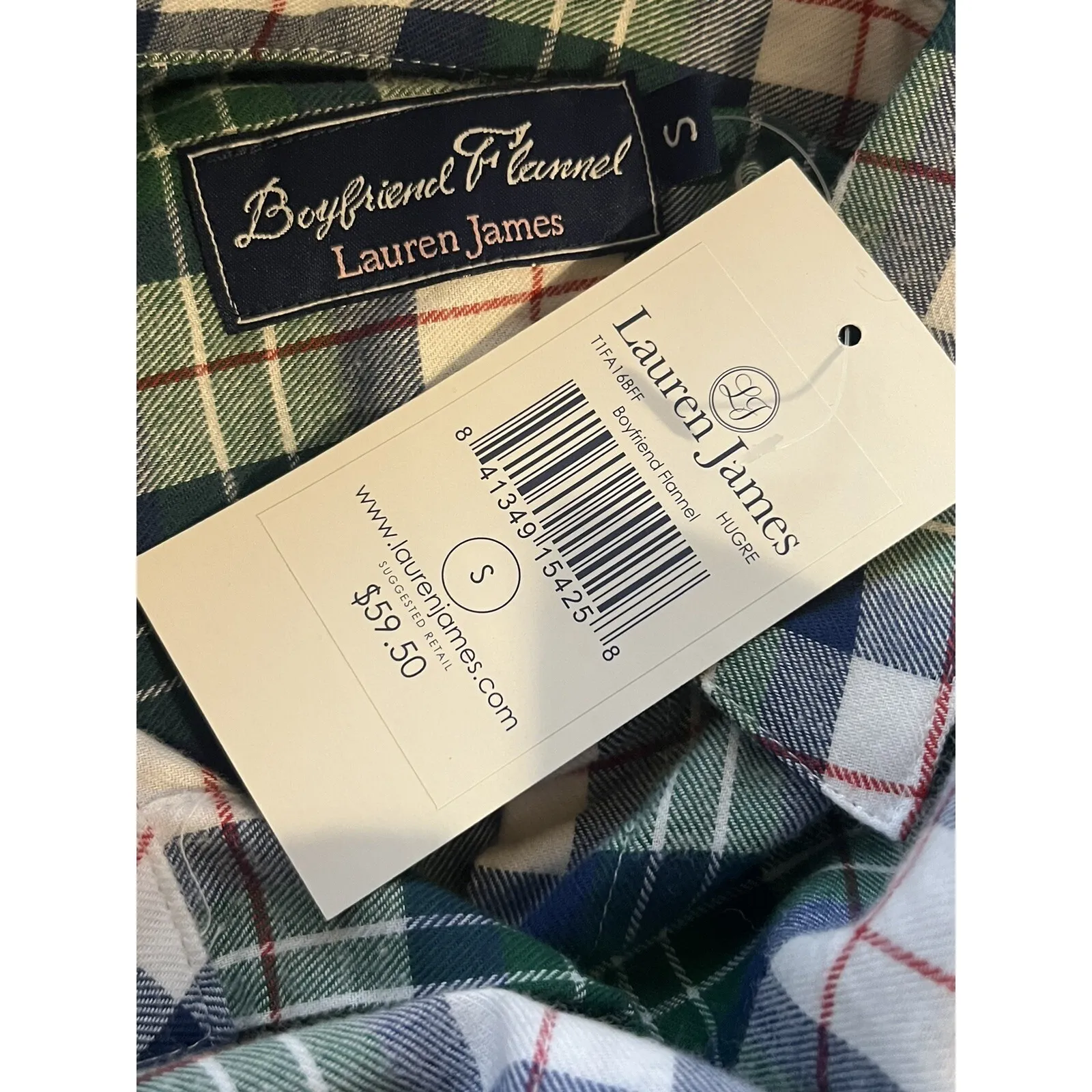 #4 NWT! Women's Green Navy Plaid Boyfriend Flannel Shirt by Lauren James, Sz: S - Image 5