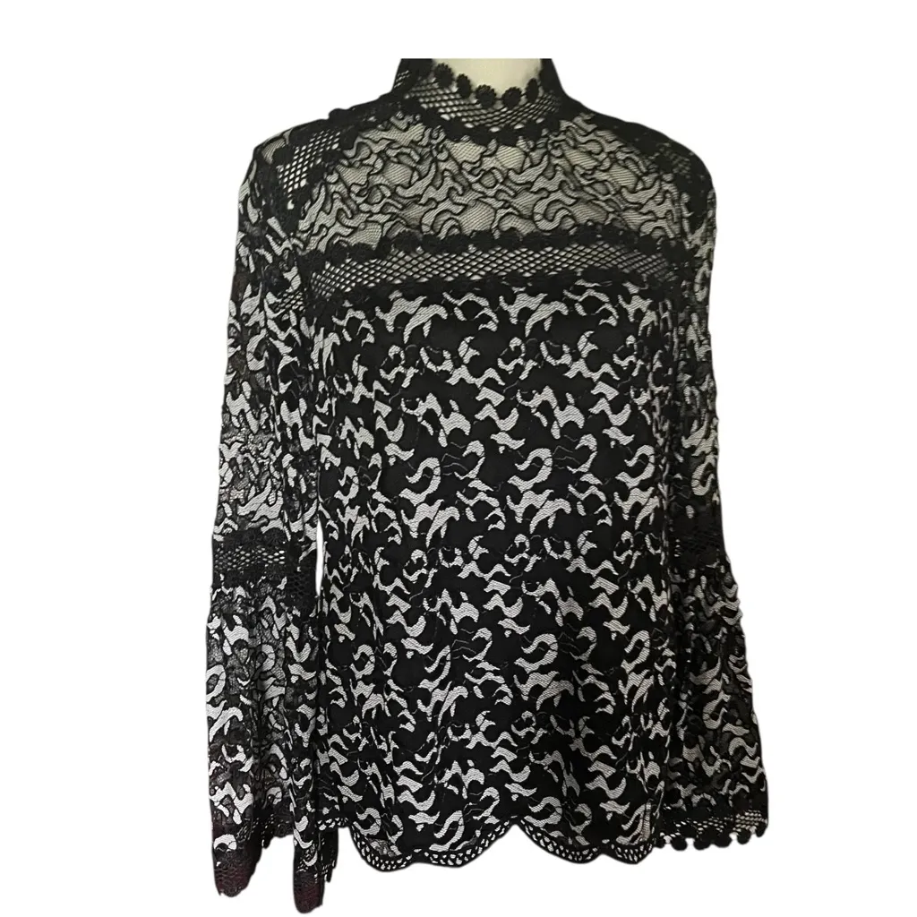 Boston Proper Black Lace Bell Sleeve New without tags exquisite top. SZ.L - Image 11