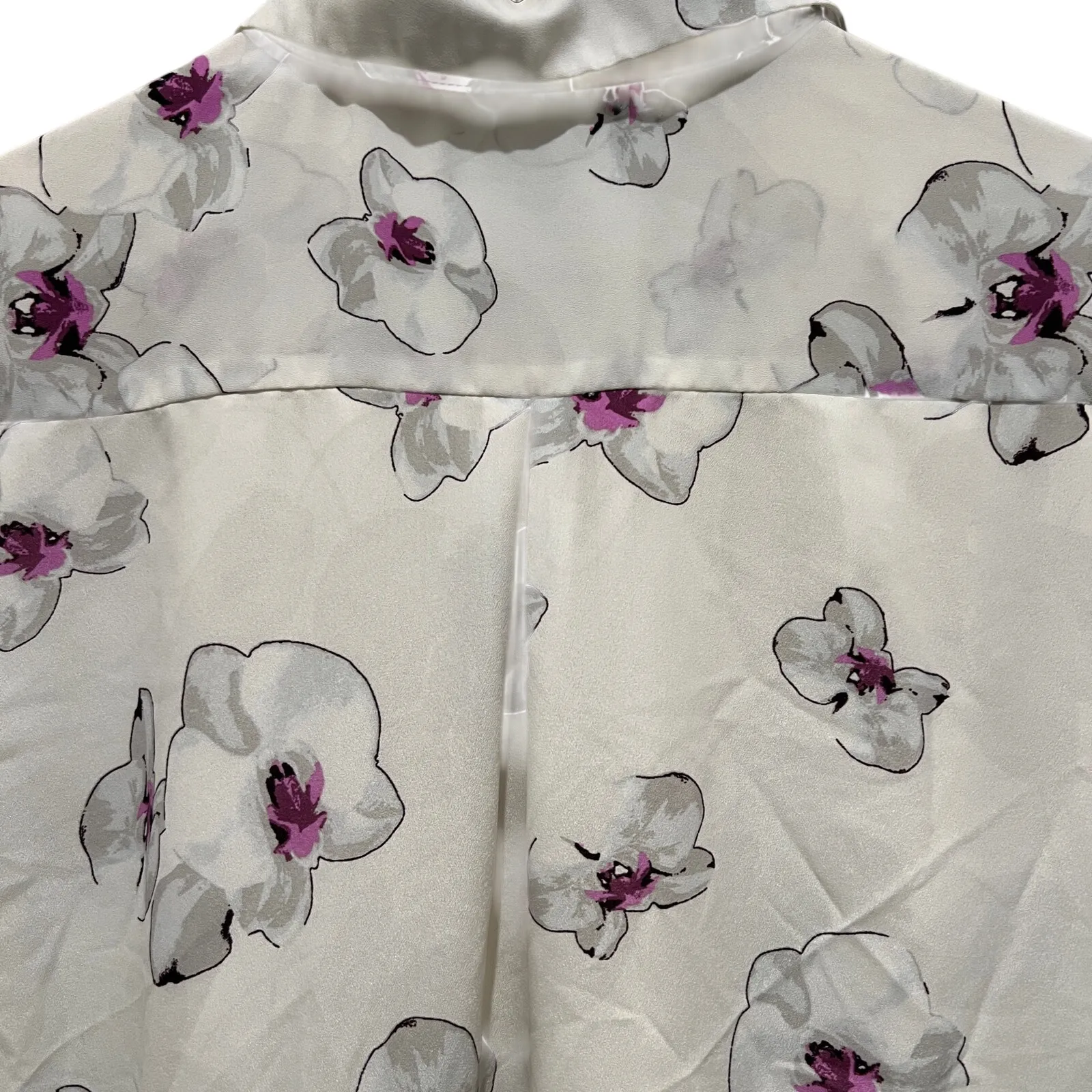 BANANA REPUBLIC Shirt Dress White Orchid Floral Print Sz L Lined Collared Preppy - Image 6