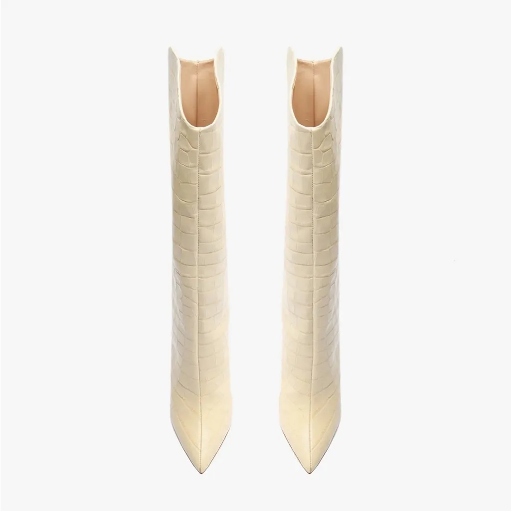 Schutz Crocodile Embossed Leather Boots - Image 4