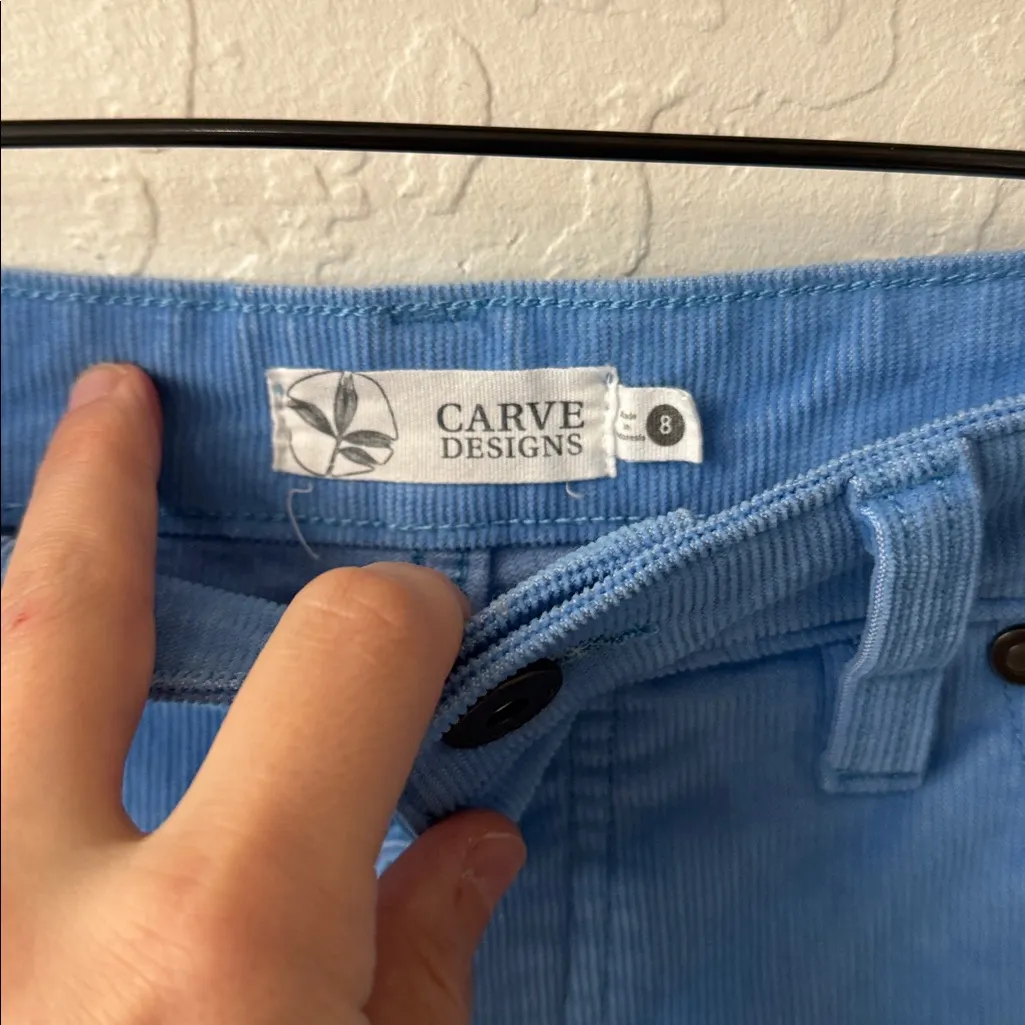 Carve Designs Oahu Blue Corduroy Shorts Fray Hem Button Zip Closure 6” inseam - Image 3