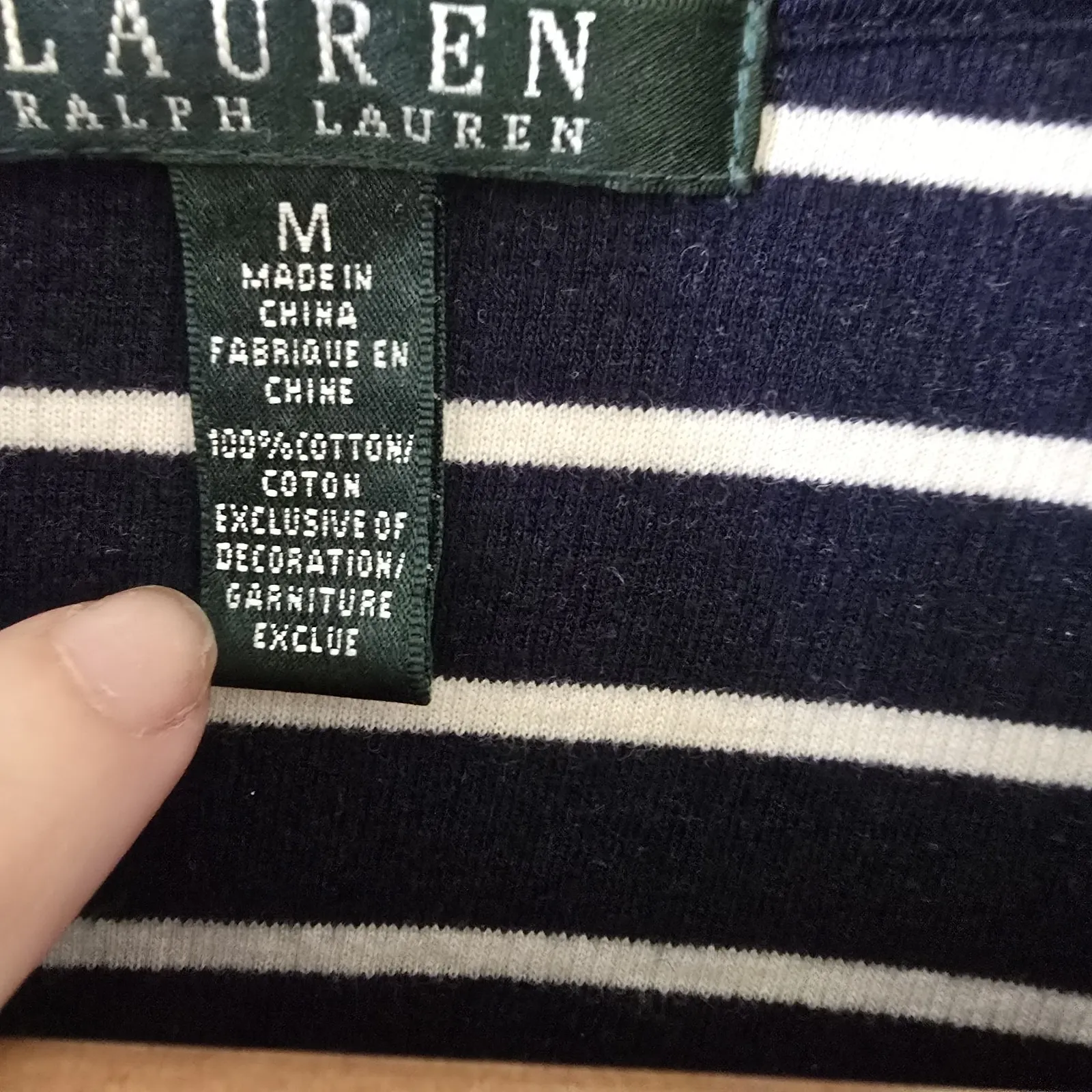 Lauren Ralph Lauren Navy Ivory Stripe Zip Sweater Jacket Cotton‎ Medium - Image 2