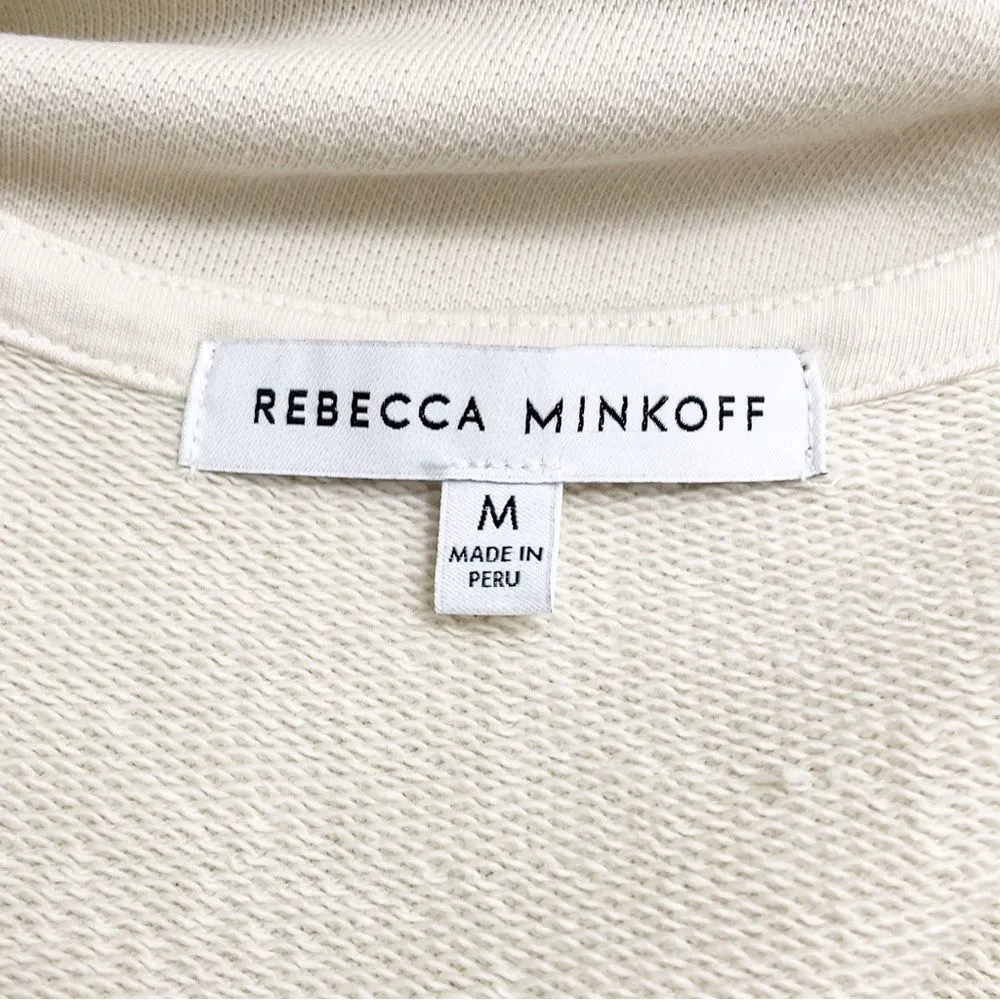 Rebecca Minkoff Mila Zip Front Short Sleeve Cream Cotton Jumpsuit Size Medium - Image 13
