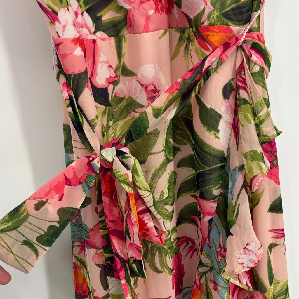 Eliza J Floral Sleeveless Pleated Ruffled Chiffon Maxi Dress Womens Size 10 Pink - Image 4