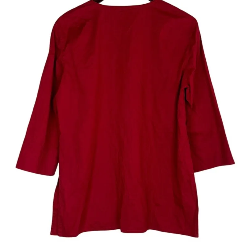 J. Crew V Neck Tunic Popover 3/4 Sleeve Lightweight Stretch Shirt Top 10 Red - Image 4