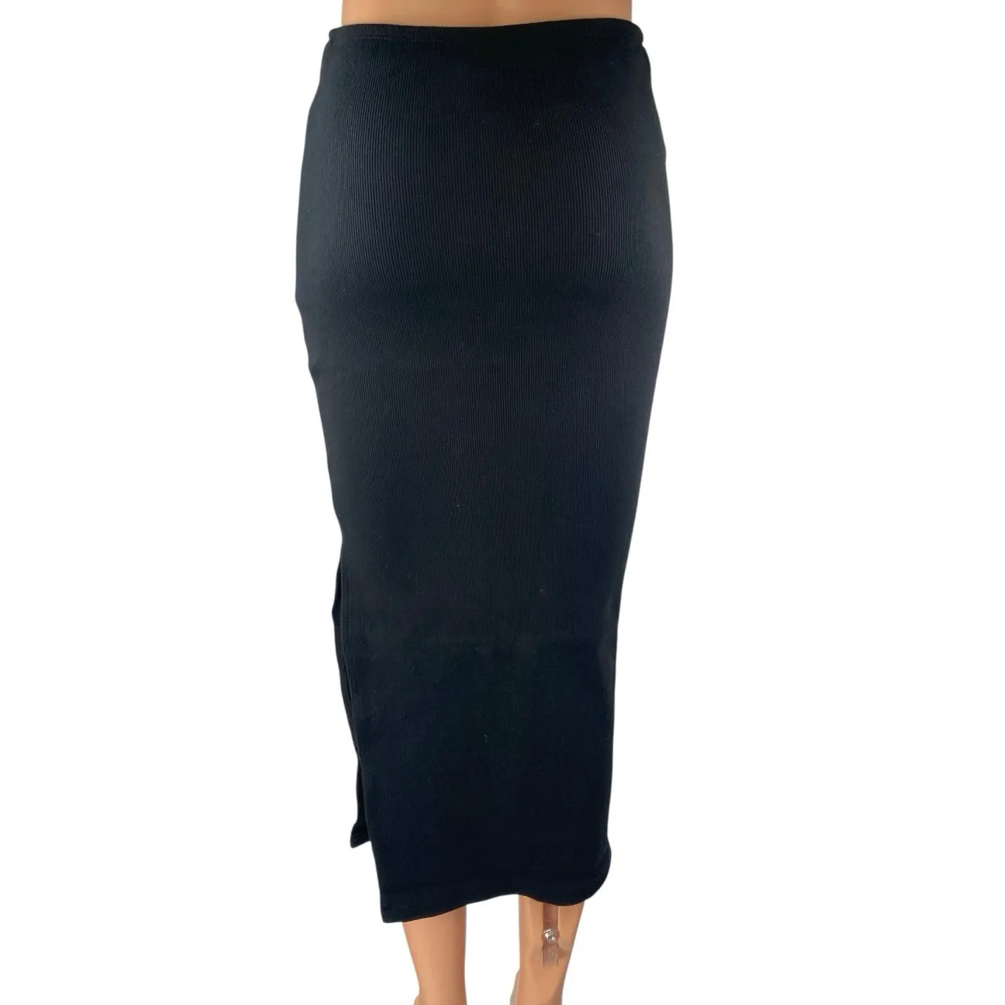 Princess Polly Black Rib Knit High Waisted Slit Midi Bodycon Pencil Skirt Size 4 - Image 3