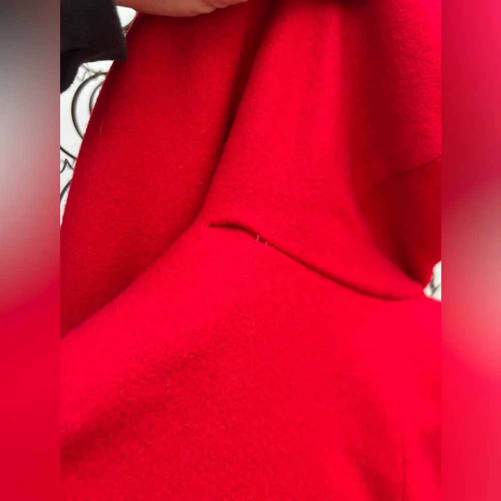 Vintage 80s Basile Red Wool Fringe Trench Coat Western Beyoncé Cowgirl Size M - Image 8