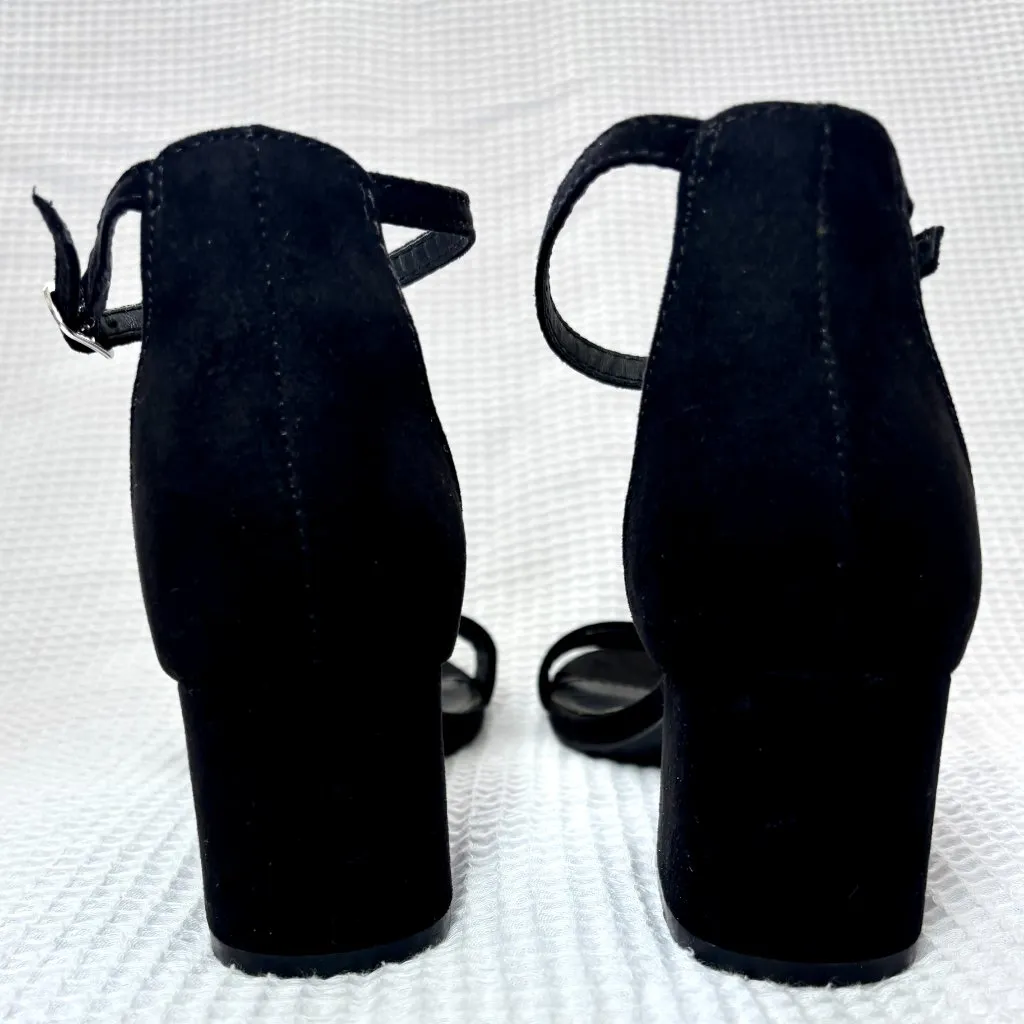 Candie's Black Faux Suede Block Heel Adjustable Ankle Strap 2 Inch Heels Shoes 6 - Image 9