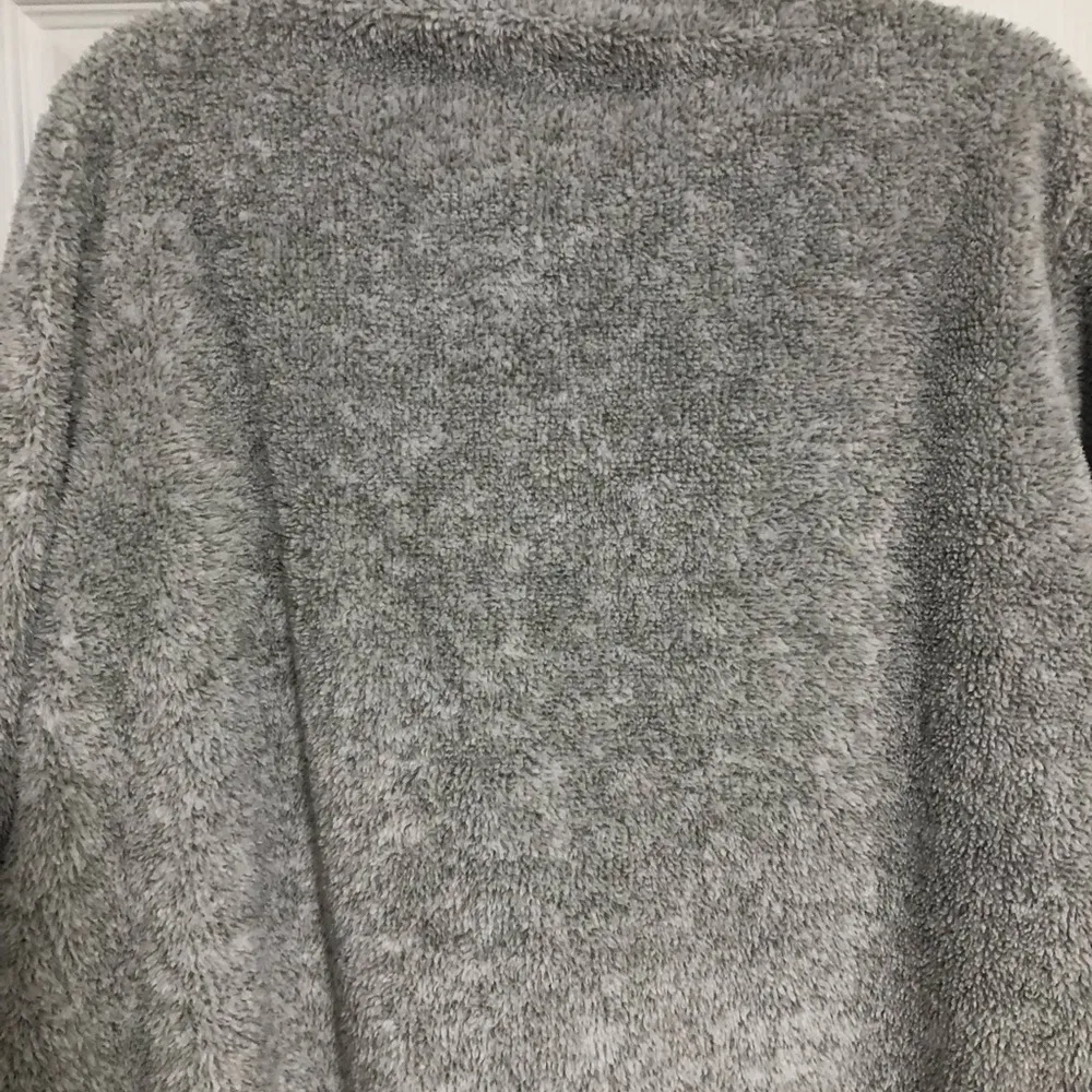 Soft surroundings hugs gray white fleck fleece one button jacket coat size large - Image 8