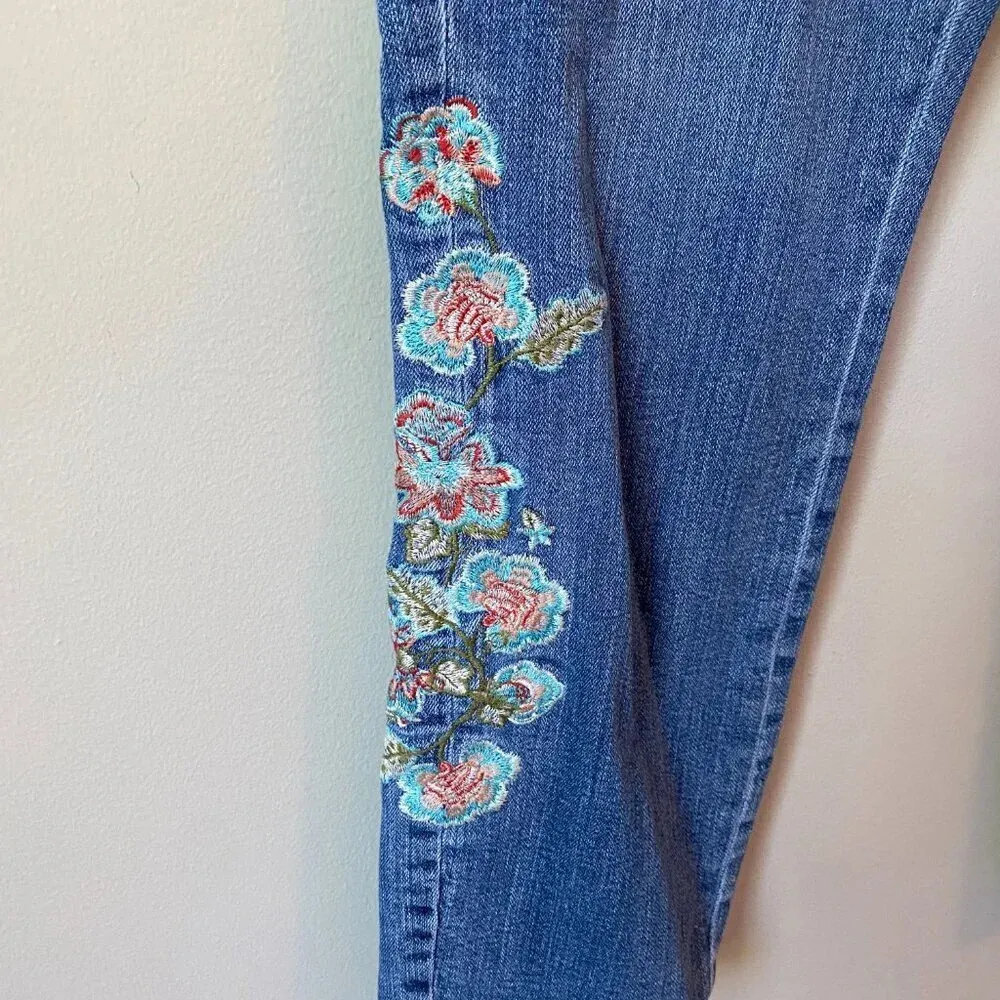 J. Jill Womens Size 10 Tall Authentic Fit Embroidered Floral Cropped Denim Jeans - Image 7