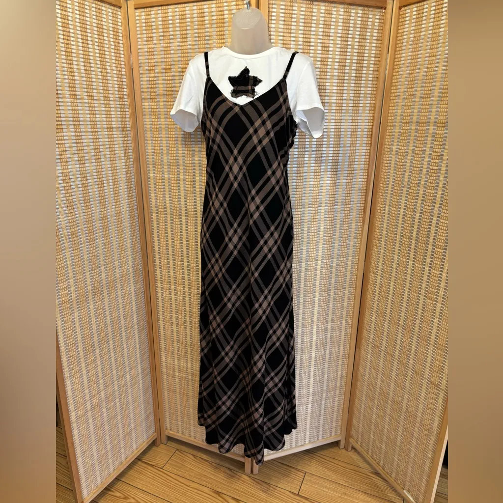 Hot Topic Brown & Black Plaid Star Twofer long Maxi Dress - Image 10