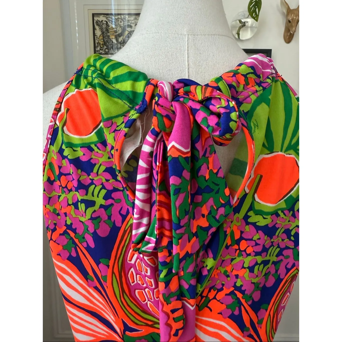 Trina Turk Juju Floral Dress Halter Neck Multicolor Tropical Print $248 S - Image 4